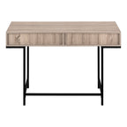 47" Taupe and Black Wood and Metal H-Shape Computer Desk With Two Drawers