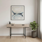 47" Taupe and Black Wood and Metal H-Shape Computer Desk With Two Drawers