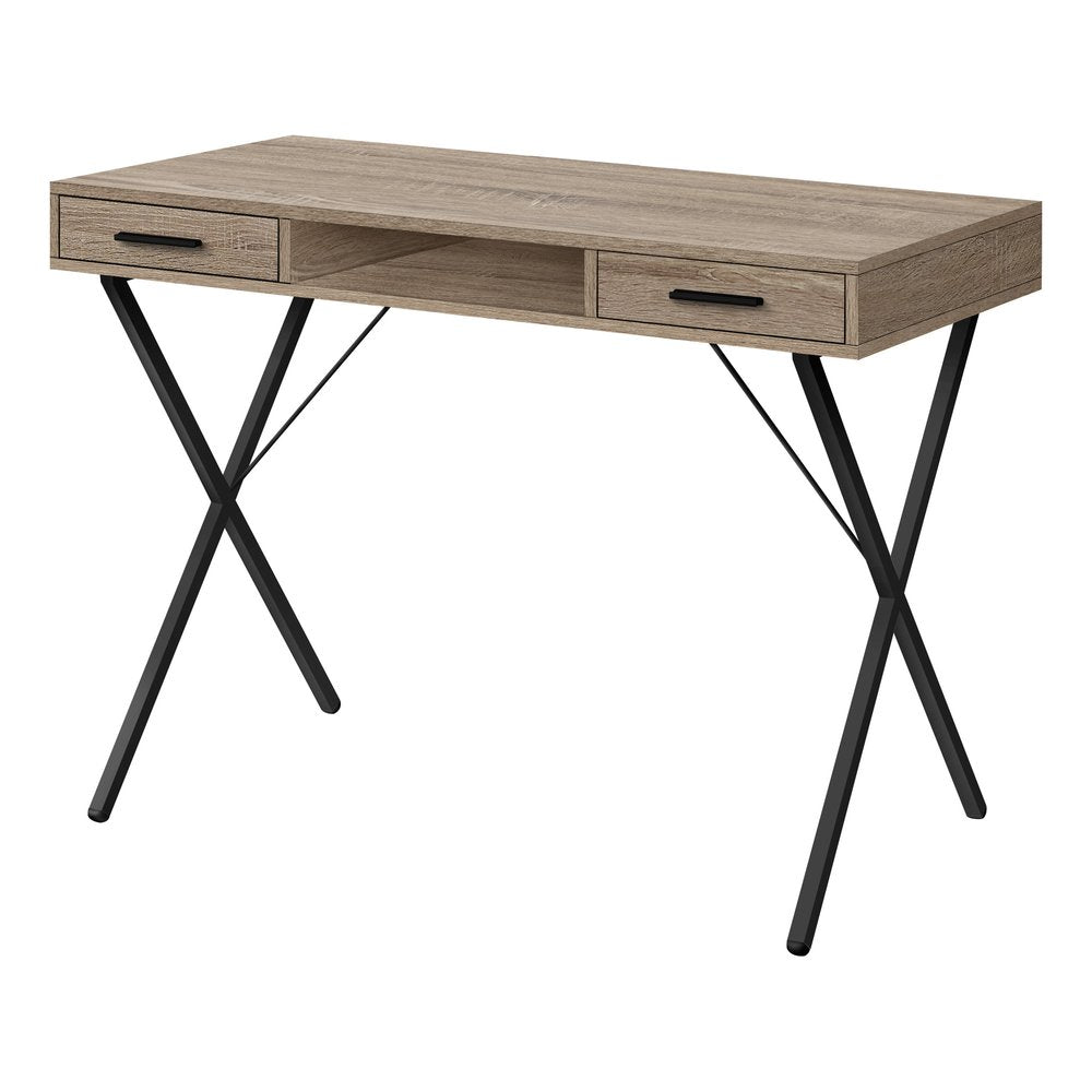 42" Taupe and Black Computer Desk With Two Drawers