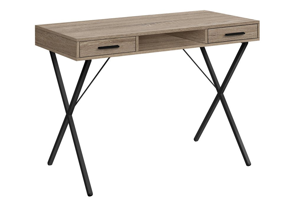 42" Taupe and Black Computer Desk With Two Drawers