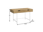 47" Natural and White Wood and Metal H-Shape Computer Desk With Two Drawers