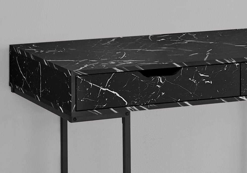 47" Black and White Wood and Metal H-Shape Computer Desk With Two Drawers