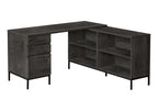 60" Gray and Black L Shape Computer Desk With Three Drawers