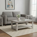 Set Of Three 42" Gray Rectangular Coffee Table With Three Shelves