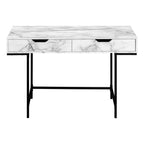 47" White and Black Wood and Metal H-Shape Computer Desk With Two Drawers