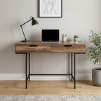 47" Brown and Black Wood and Metal H-Shape Computer Desk With Two Drawers
