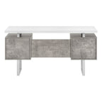60" White and Gray Computer Desk With Three Drawers