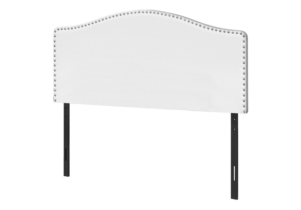 White Faux Leather Upholstered Arched Queen Headboard With Nail Head Trim