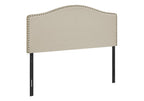 Beige Linen Blend Upholstered Arched Full Headboard With Nail Head Trim