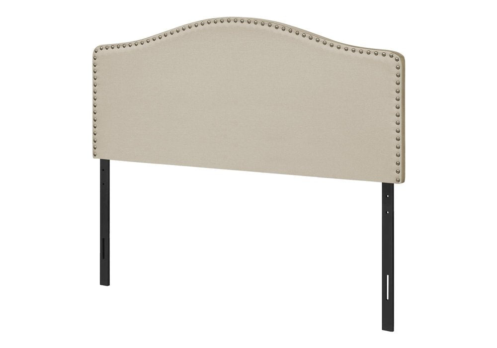 Beige Linen Blend Upholstered Arched Full Headboard With Nail Head Trim