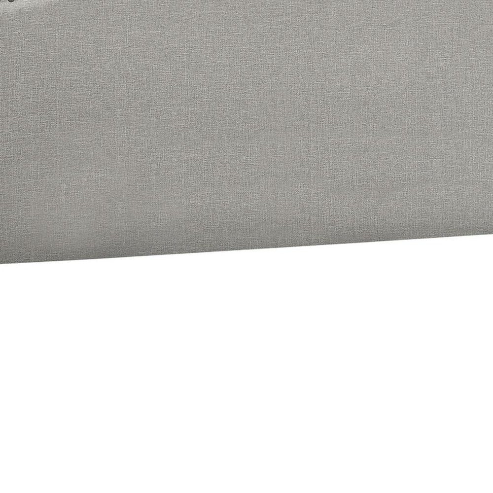 Beige Linen Blend Upholstered Arched Full Headboard With Nail Head Trim