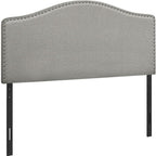 Beige Linen Blend Upholstered Arched Full Headboard With Nail Head Trim