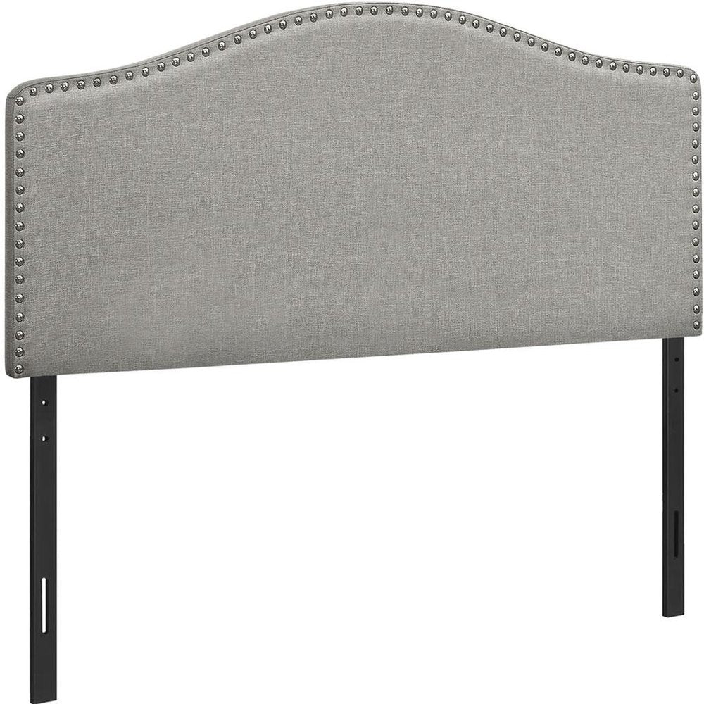 Beige Linen Blend Upholstered Arched Full Headboard With Nail Head Trim