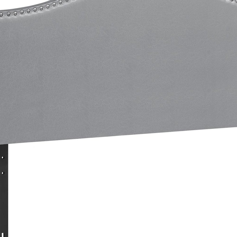 White Faux Leather Upholstered Arched Queen Headboard With Nail Head Trim