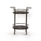 Dark Gray Iron And Solid Wood Round Rolling Bar Cart