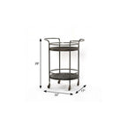 Dark Gray Iron And Solid Wood Round Rolling Bar Cart