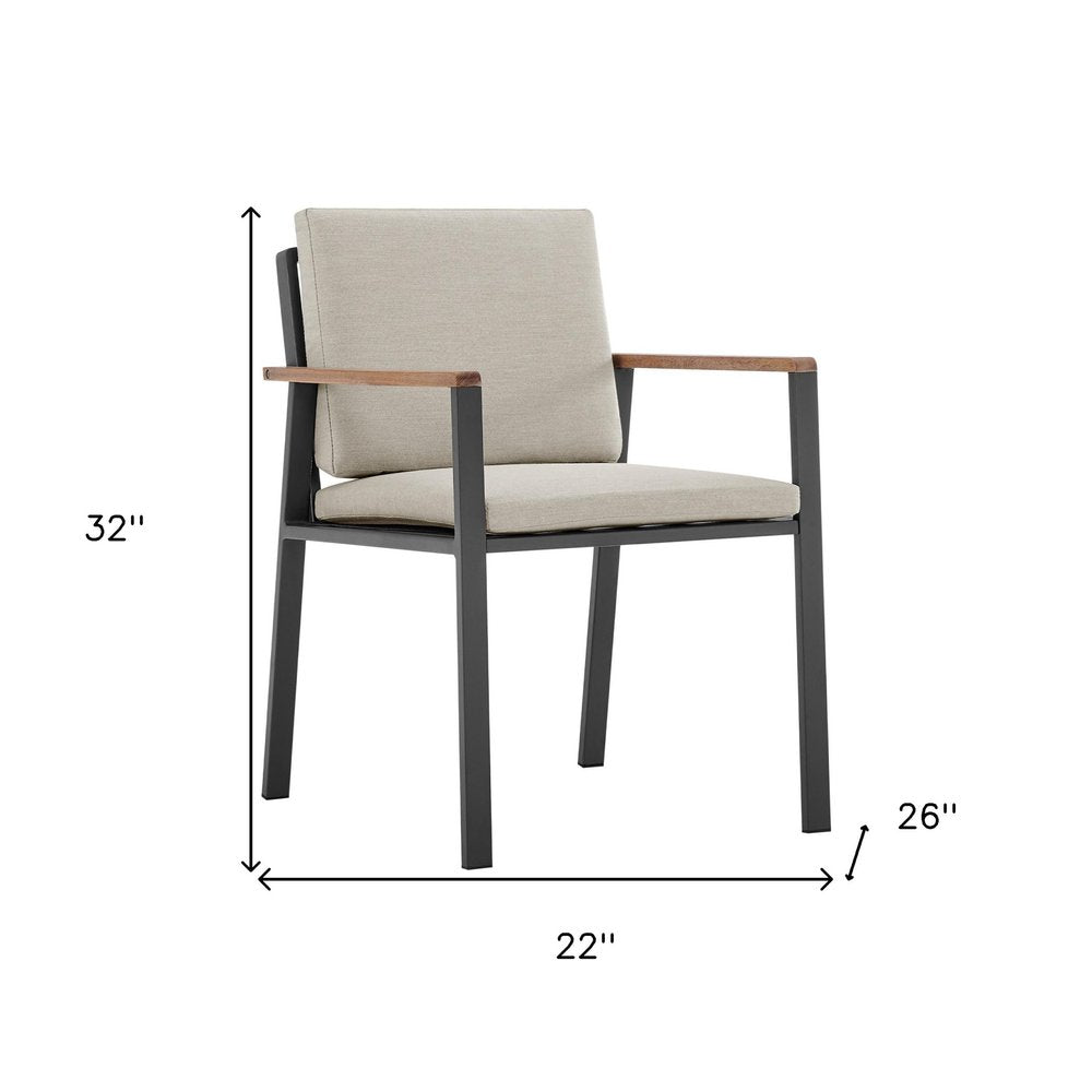 Set of Two 22" Light Gray Solid Wood Outdoor Dining Chair with Taupe Cushion
