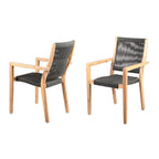 Set of Two 23" Charcoal and Natural Wood Solid Wood Outdoor Arm Chair