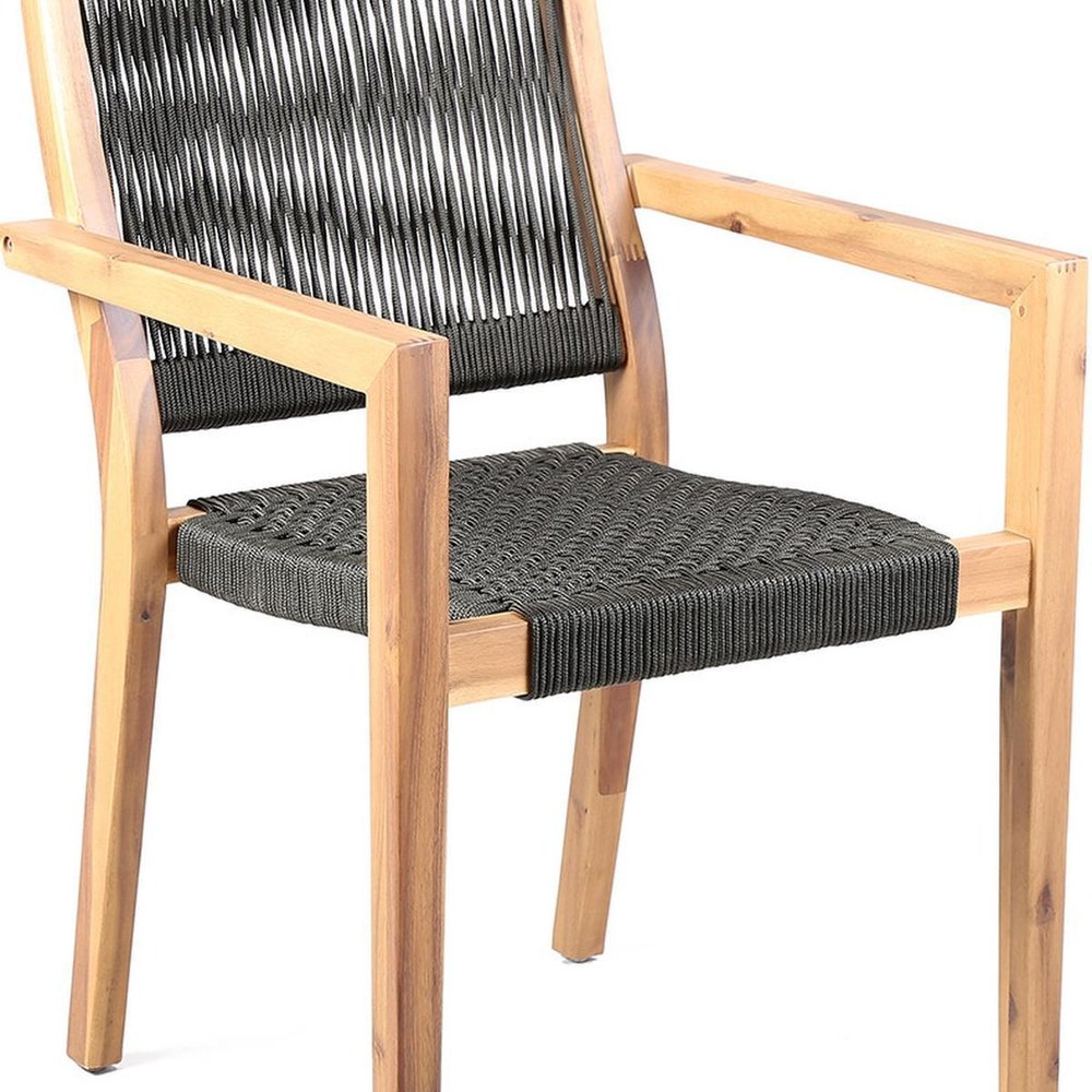 Set of Two 23" Charcoal and Natural Wood Solid Wood Outdoor Arm Chair