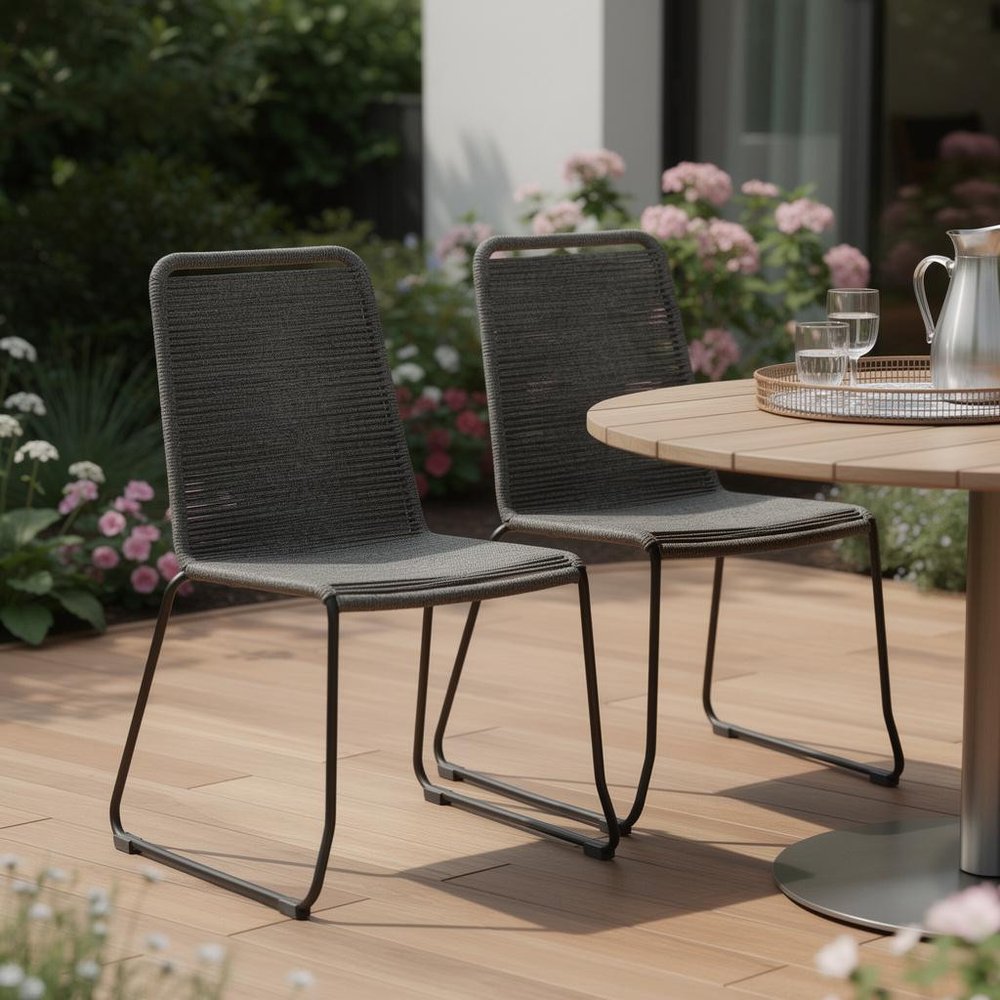 Set of Two 23" Gray Metal Outdoor Dining Chair