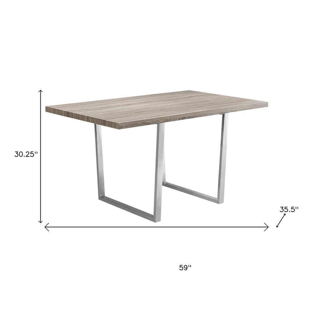 59" Gray And Silver Metal Sled Base Dining Table