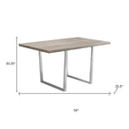 59" Gray And Silver Metal Sled Base Dining Table