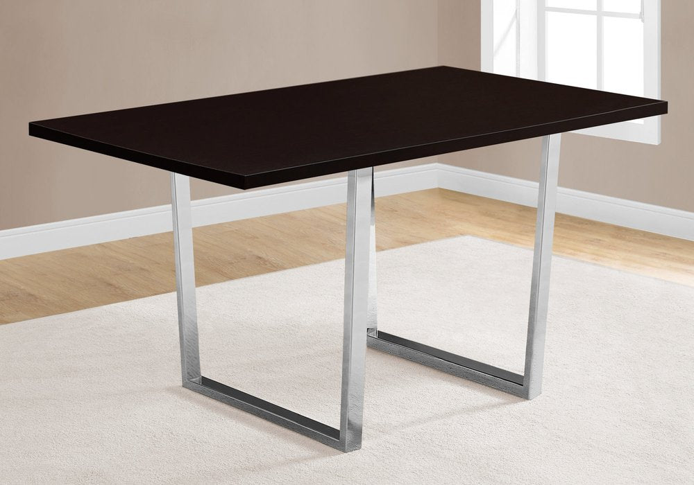 59" Gray And Silver Metal Sled Base Dining Table