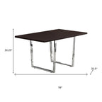 59" Gray And Silver Metal Sled Base Dining Table
