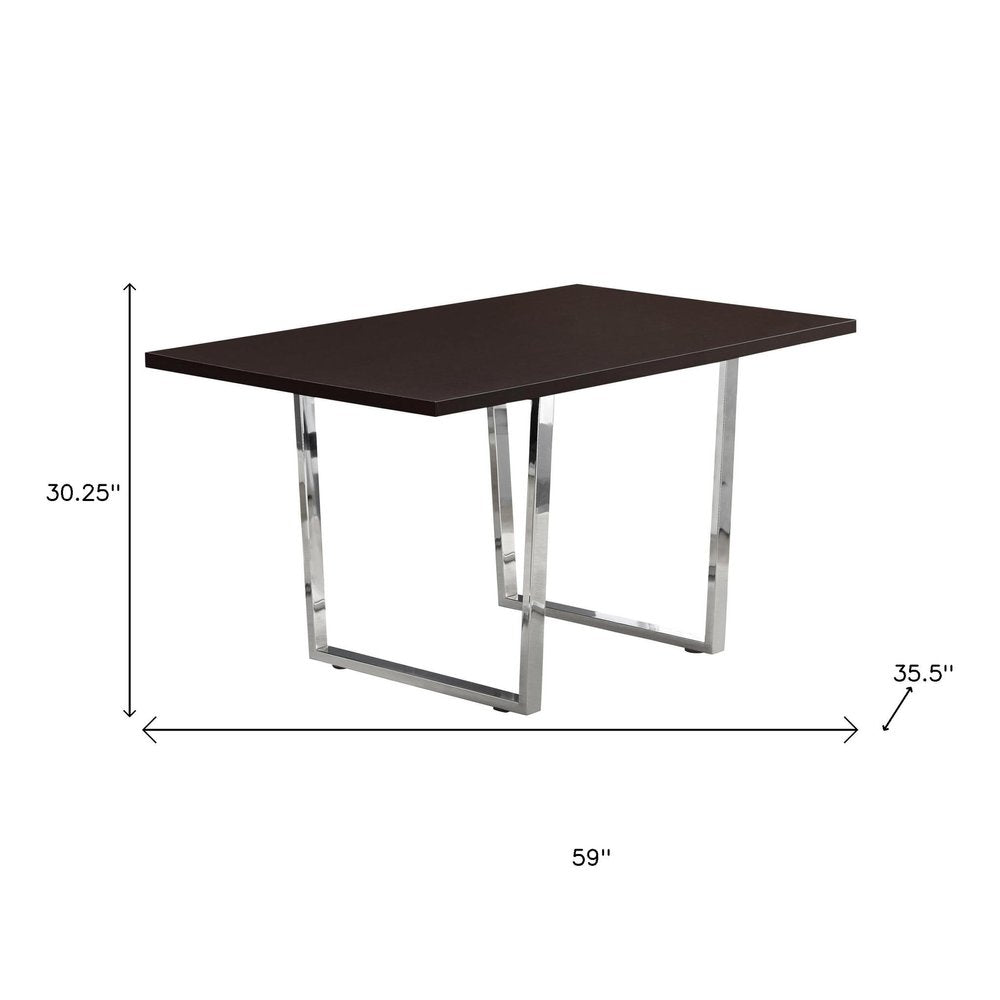59" Gray And Silver Metal Sled Base Dining Table