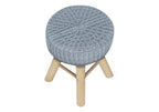 12" Gray Fabric and Natural Round Ottoman
