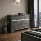 63" Gray Solid and Manufactured Wood Nine Drawer Triple Dresser