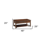 48" Brown Wood Lift Top Coffee Table With Shelf