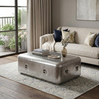 52" Silver Aluminum Solid Coffee Table With Drawer