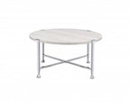 36" White and Silver Metal Round Cross Legs Coffee Table