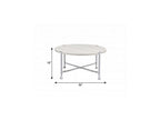 36" White and Silver Metal Round Cross Legs Coffee Table