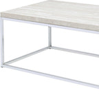 48" Chrome And White Oak Manufactured Wood And Metal Rectangular Coffee Table