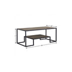 45" Brown and Black Metal Sled Coffee Table With Shelf