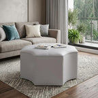 33" Silver Faux Leather Tufted Octagonal Cocktail Ottoman