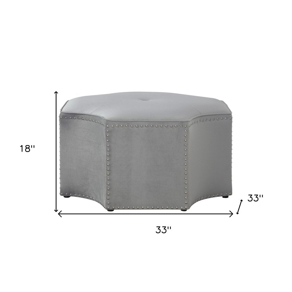 33" Silver Faux Leather Tufted Octagonal Cocktail Ottoman