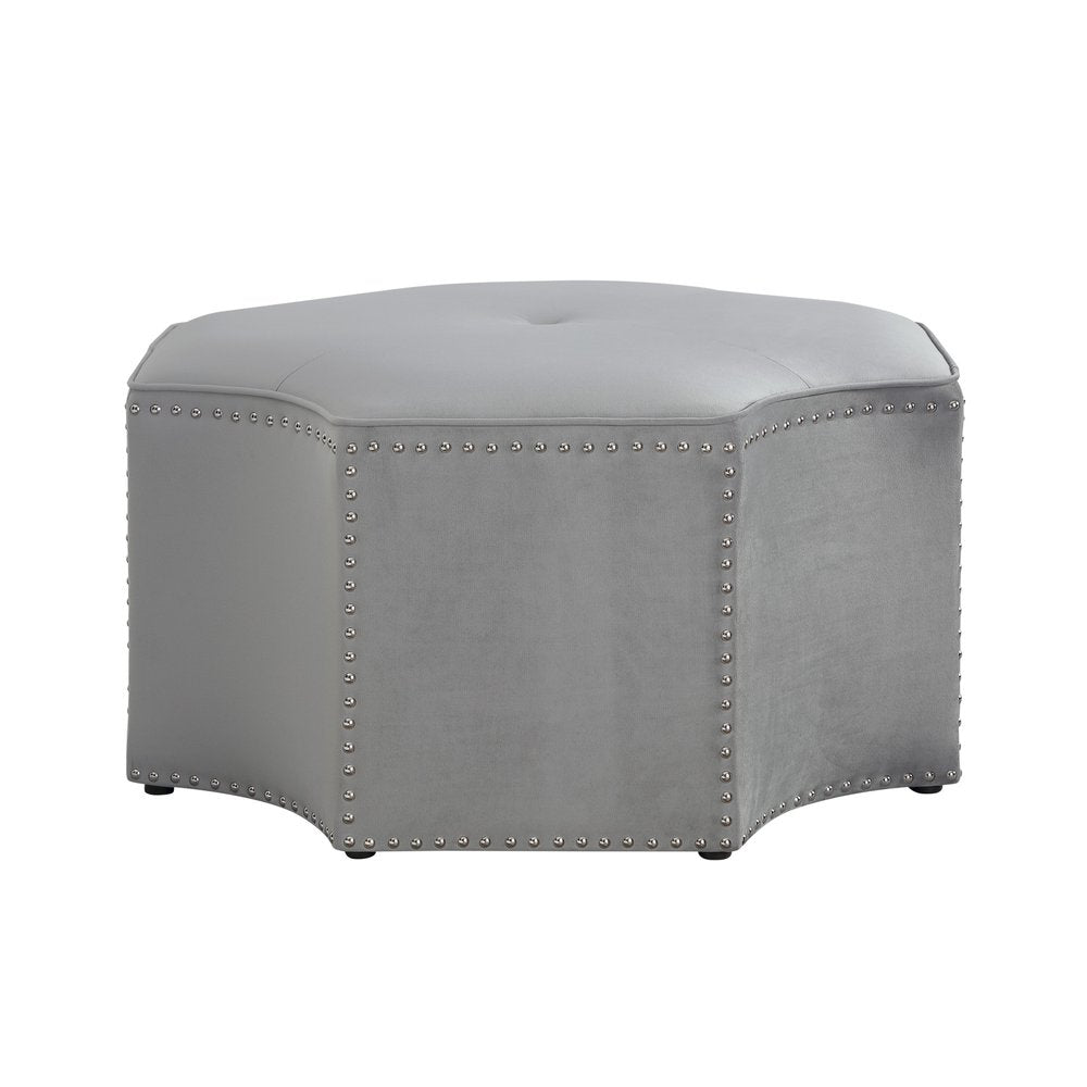 33" Silver Faux Leather Tufted Octagonal Cocktail Ottoman