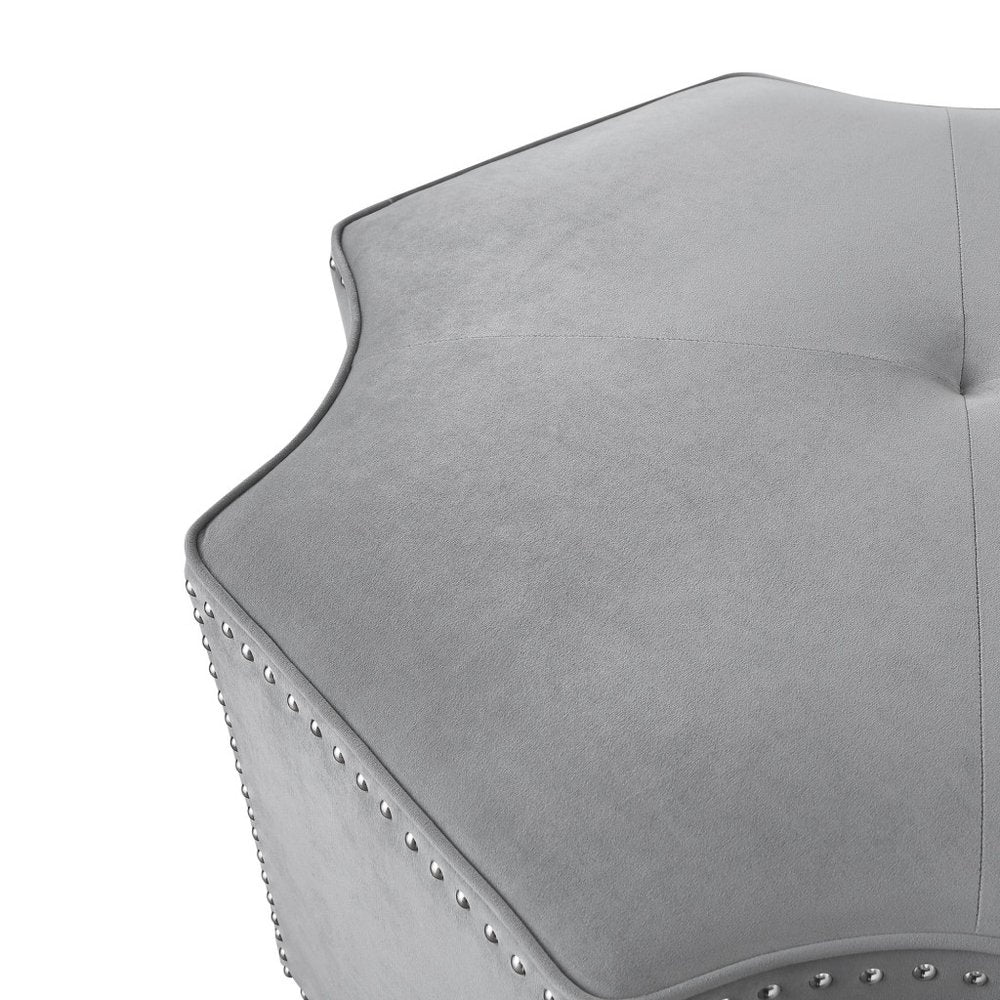 33" Silver Faux Leather Tufted Octagonal Cocktail Ottoman