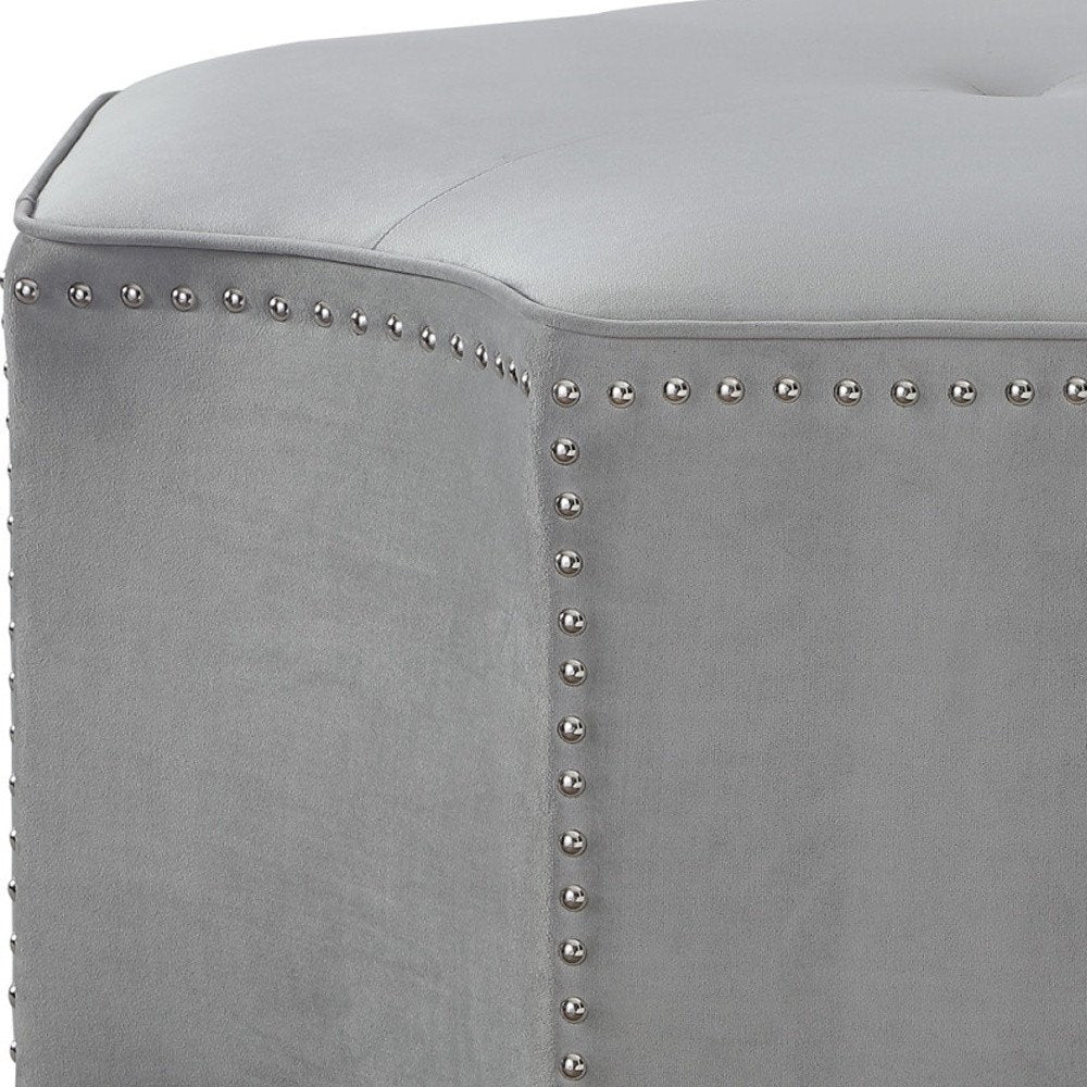 33" Silver Faux Leather Tufted Octagonal Cocktail Ottoman