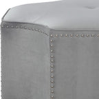33" Silver Faux Leather Tufted Octagonal Cocktail Ottoman