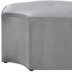 33" Silver Faux Leather Tufted Octagonal Cocktail Ottoman