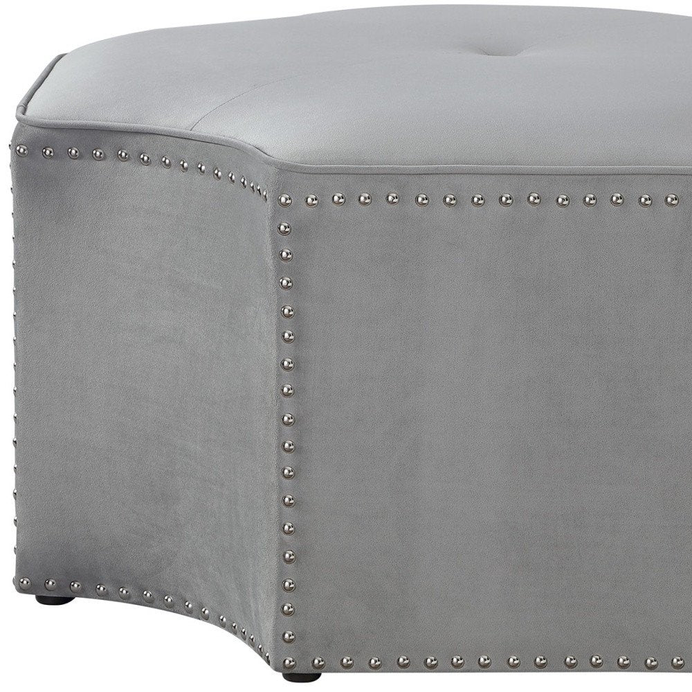 33" Silver Faux Leather Tufted Octagonal Cocktail Ottoman