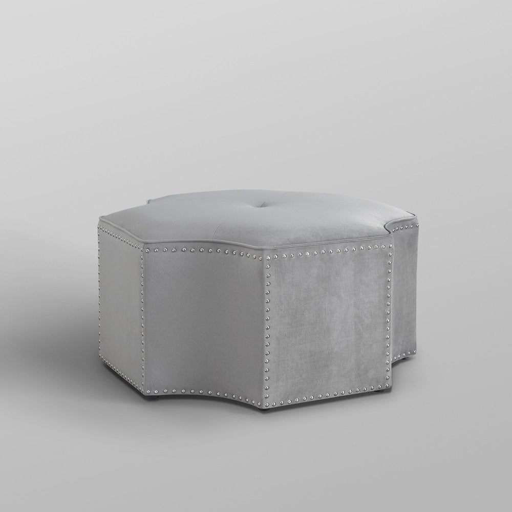 33" Silver Faux Leather Tufted Octagonal Cocktail Ottoman
