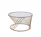 32" Clear and Champagne Glass And Metal Round Frame Coffee Table