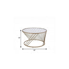32" Clear and Champagne Glass And Metal Round Frame Coffee Table