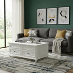 48" White Wood Lift Top Solid Coffee Table With Two Drawers