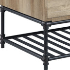 47" Oak and Brown Metal Coffee Table With Two Drawers And Shelf